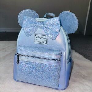 Loungefly Iridescent Blue Backpack with Glitter Bow